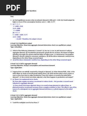 Ch16 Solutions Pdf Aggregate Demand Fiscal Multiplier