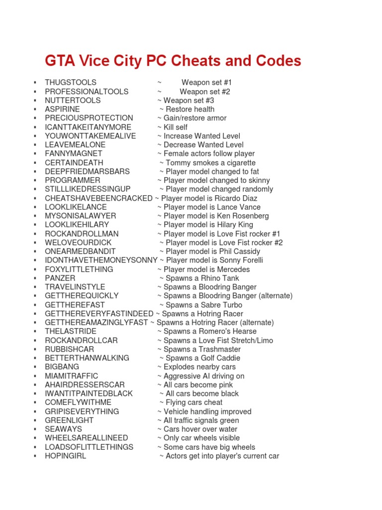 GTA Vice City Code Cách nhập mã cheat để thăng hoa trên phiên bản đỉnh