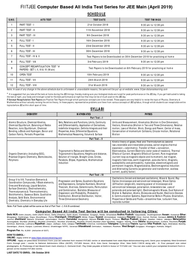 Computer Based All India Test Series For JEE Main (April 2019) | PDF ...