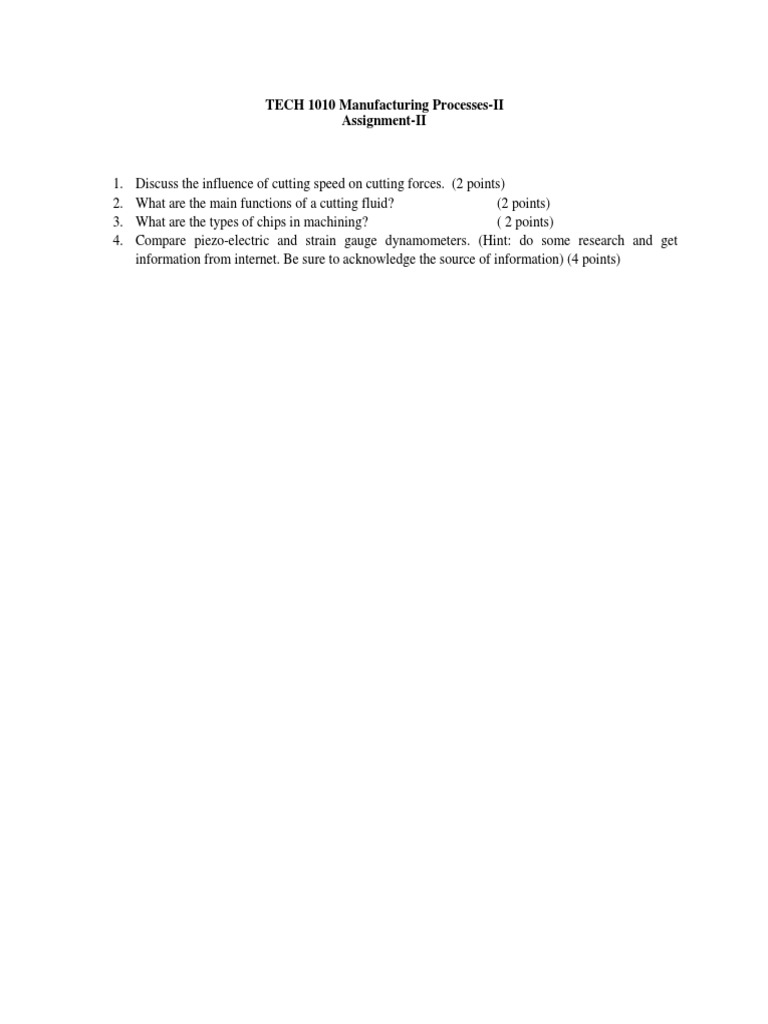 Manufacturing Processes II Assignment Guide | PDF
