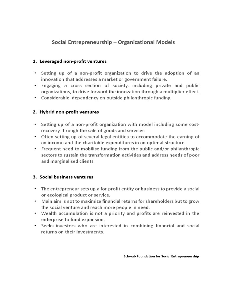 Social Entrepreneurship Models Explained | PDF