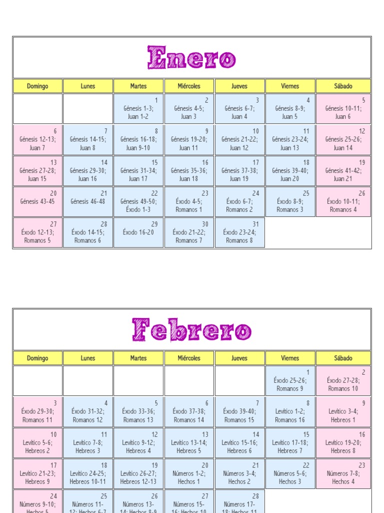 Calendario de Lectura Biblica 2019 Literatura religiosa 1st