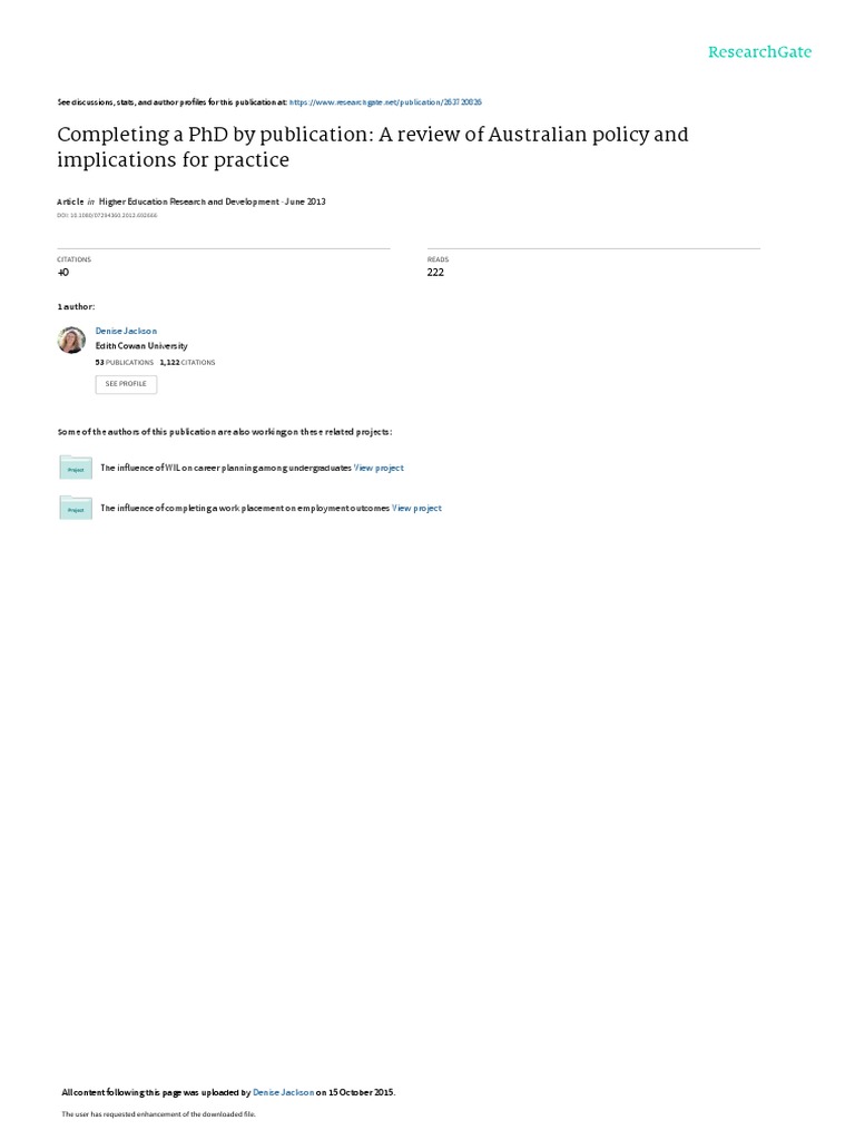 Completing A PHD by Publication: A Review of Australian Policy and ...