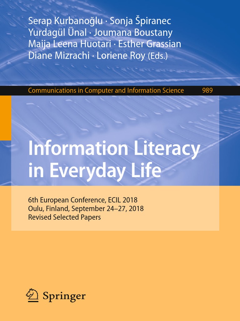 Information Literacy in Everyday Life 6th European Conference, ECIL 2018, Oulu, Finland, September 24-27, 2018, Revised PDF PDF Survey Methodology Nutrition image