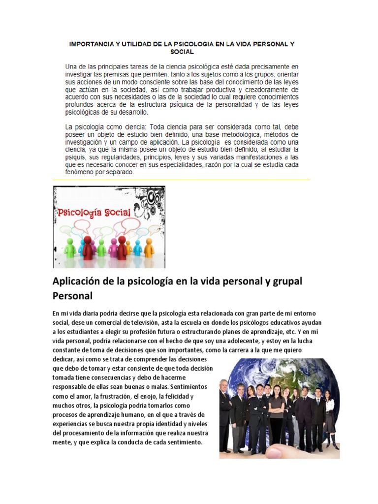 Aplicación de la psicología en la vida diaria | PDF