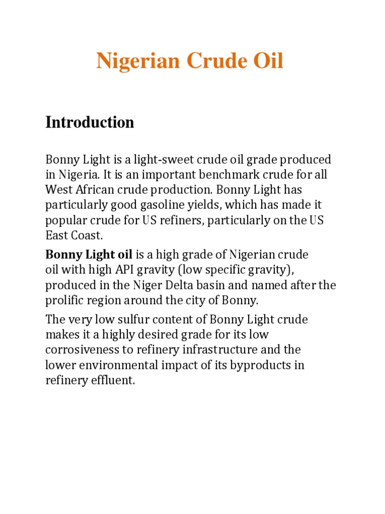 Bonny Light Oil Is A High Grade of Nigerian Crude | PDF