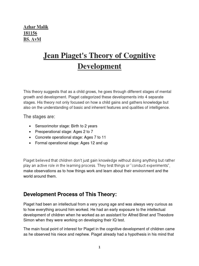 Piaget's Stages of Cognitive Development | PDF | Cognitive Development ...