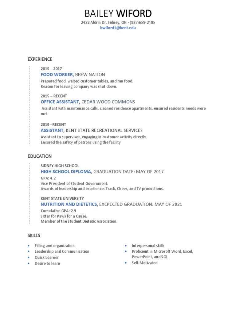 Bailey Wiford's Work Experience & Education | PDF