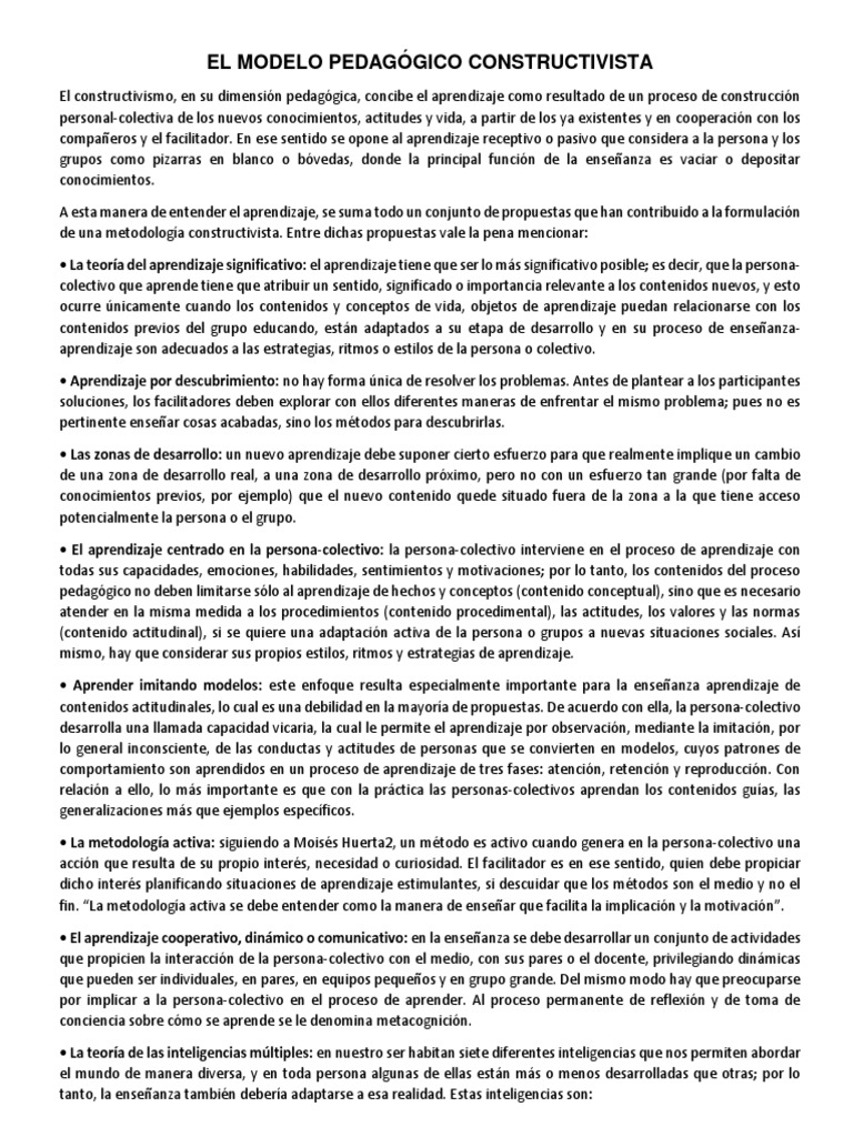 Modelo Pedagógico Constructivista | PDF | Constructivismo (filosofía de ...