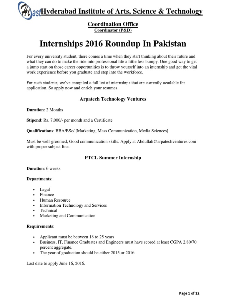 Summer Internship 2016 Pdf Graduate School Internship