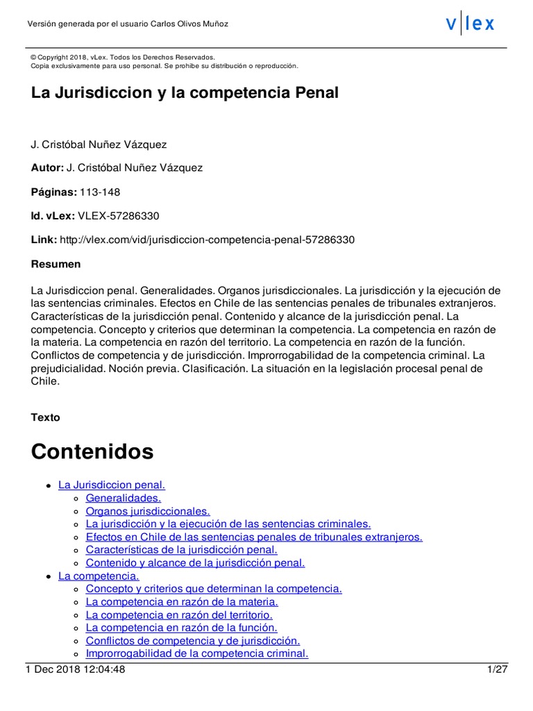 Contenidos: La Jurisdiccion y La Competencia Penal | PDF | Competencia ...