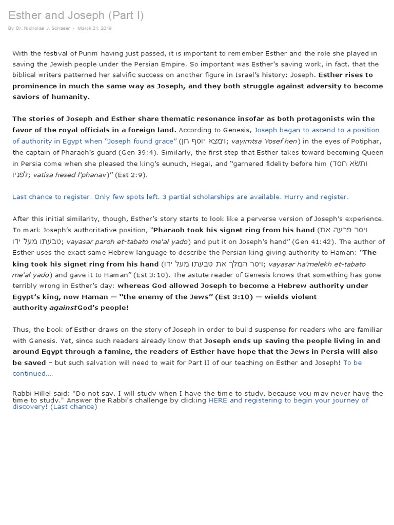 Esther and Joseph PDF Esther Book Of Esther