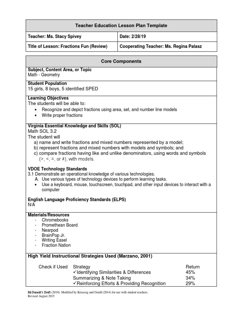 Teacher Education Lesson Plan Template | Classroom Management