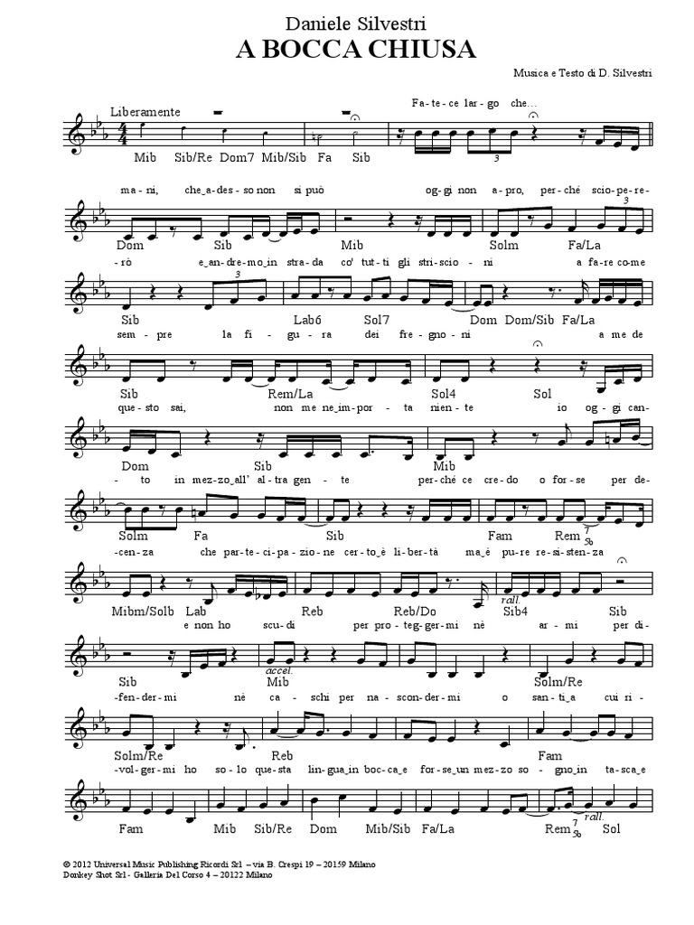 A Bocca Chiusa DANIELE SILVESTRI PDF PDF Notation musicale Compositions musicales