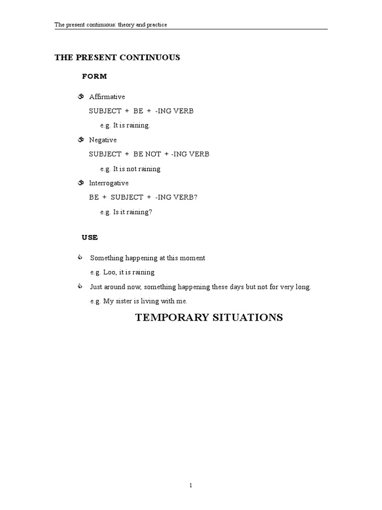 Present Continuous: Theory & Practice | PDF | Verb | Syntactic ...
