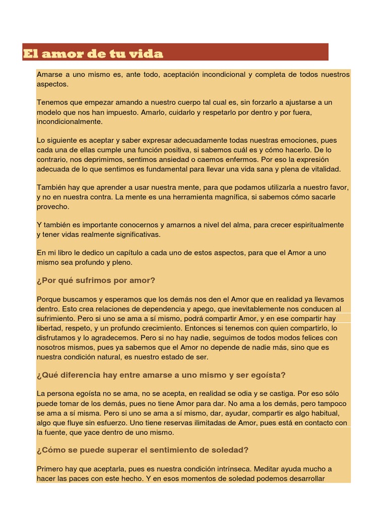El Amor de Tu Vida: Aceptación y Crecimiento | PDF | Amor | Conceptos ...