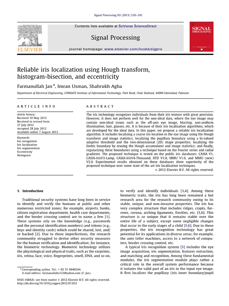 Reliable Iris Localization Techniques | PDF | Biometrics | Image ...
