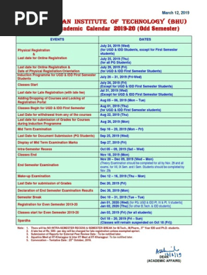Calendar 19-20 Odd | Pdf | Academic Term | Educational Institutions