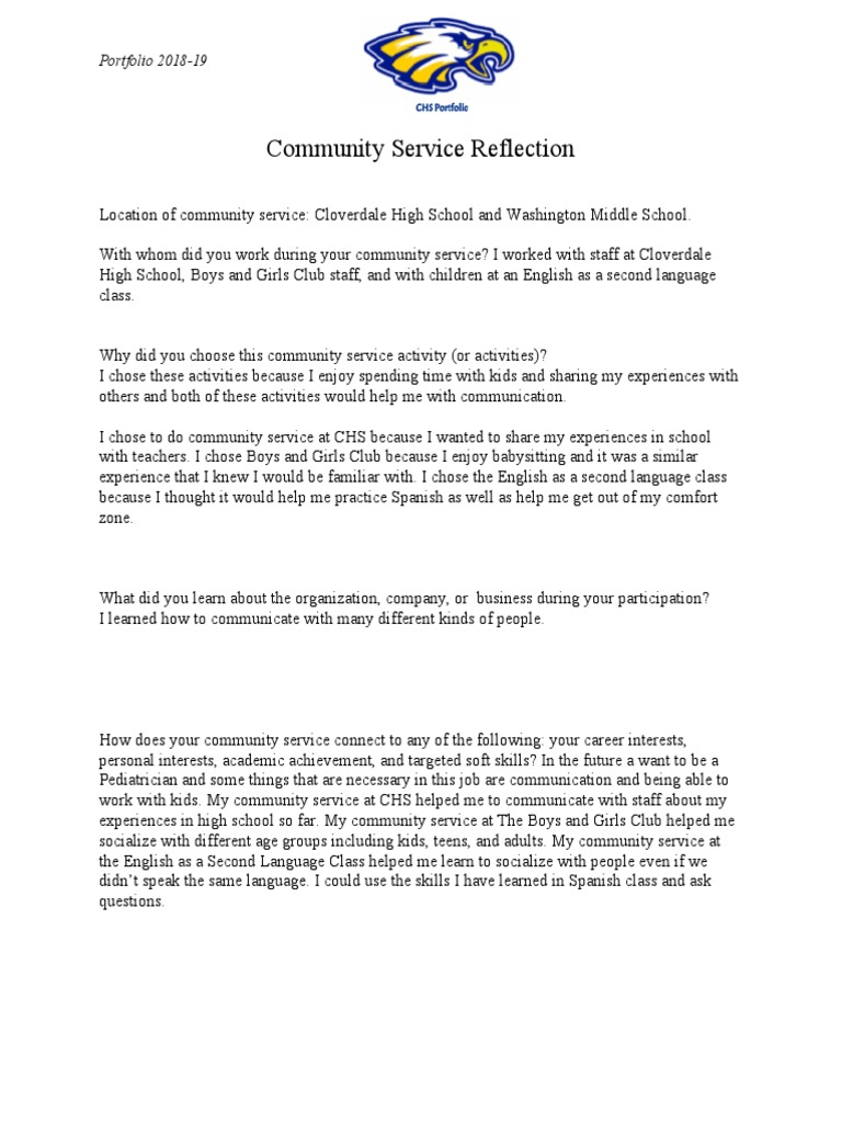 Community Service Reflection 2018-19 | PDF