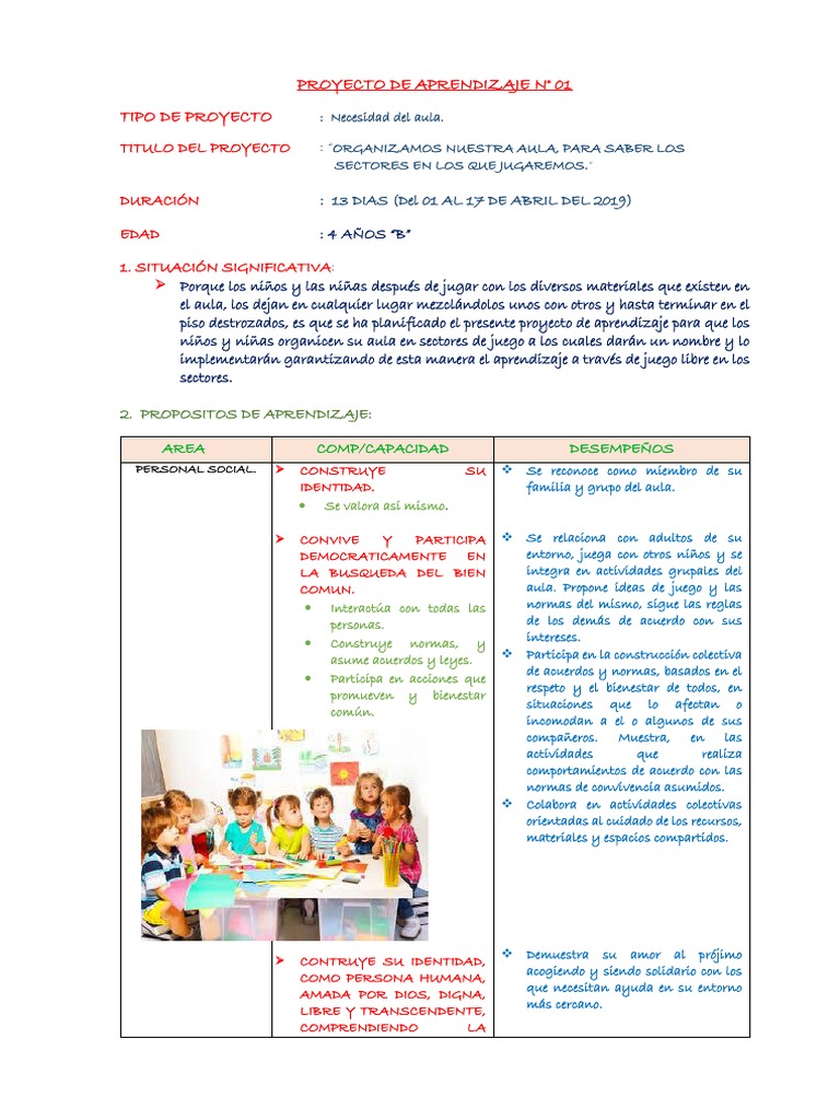 Proyecto de Aprendizaje N 01 | PDF | Salón de clases | Aprendizaje