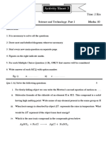 Activity Sheet: Time: 2 Hrs STD: 10 Science and Technology: Part 1 Marks: 40