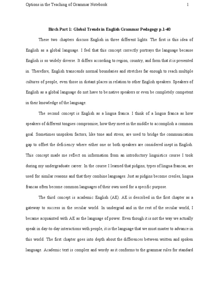 Options In The Teaching Of Grammar Otg Notebook Pdf Second Language Language Acquisition