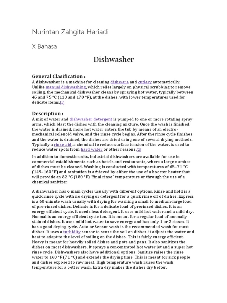 Report Text Dishwasher Dishwasher Linguistic Typology