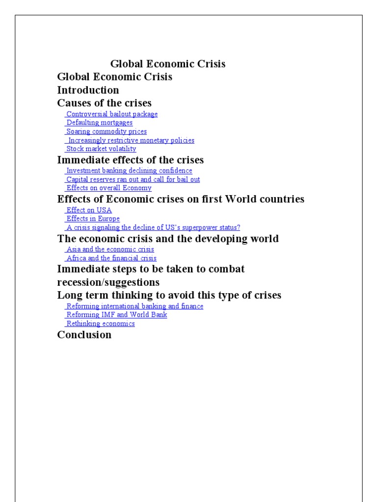 Global Economic Crisis Overview | PDF | Financial Crisis Of 2007–2008 ...