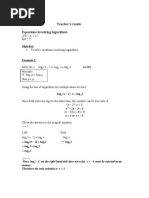 Lesson 8 Teacher's Guide Equations Involving Logarithms: Objective