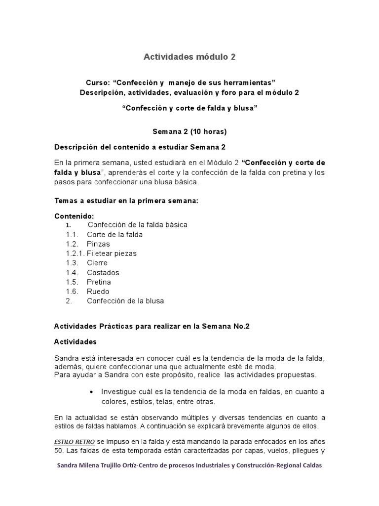 Taller Semana 2 Sena | PDF | Falda | Ropa