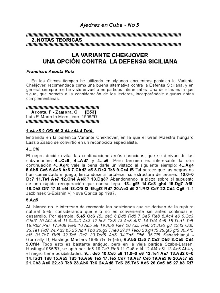 Variante Chekhover en Defensa Siciliana | PDF | Juegos de mesa | Teoría ...