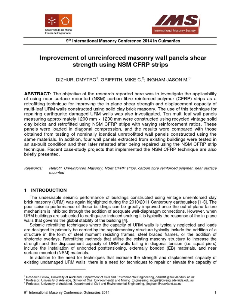 Improvement of Unreinforced Masonry Wall PDF | PDF | Fracture ...