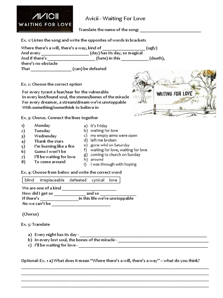 Waiting For Love Song By Avicii Activities With Music Songs Nursery Rhymes Icebrea Leisure