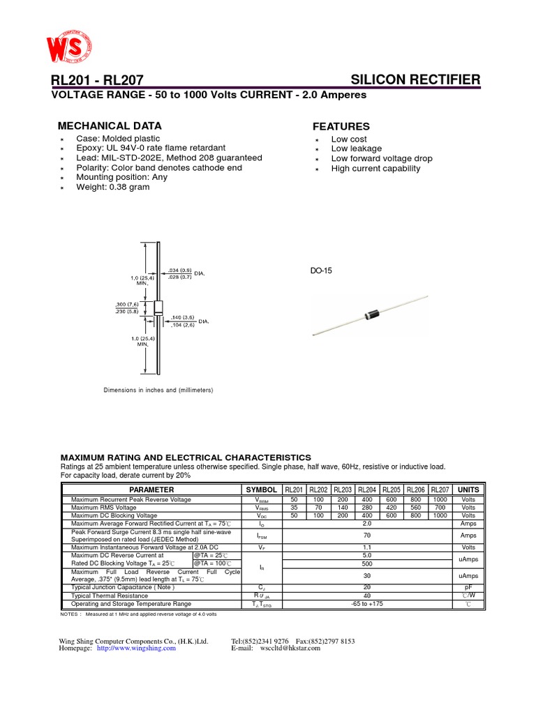 RL207 Diode Specifications and Ratings | PDF | Rectifier | Voltage