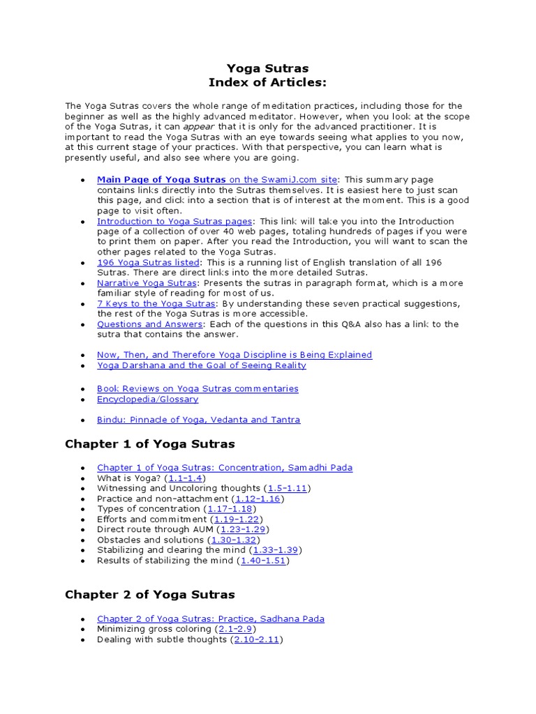 Yoga Sutras | PDF | Yoga | Yoga Sutras Of Patanjali
