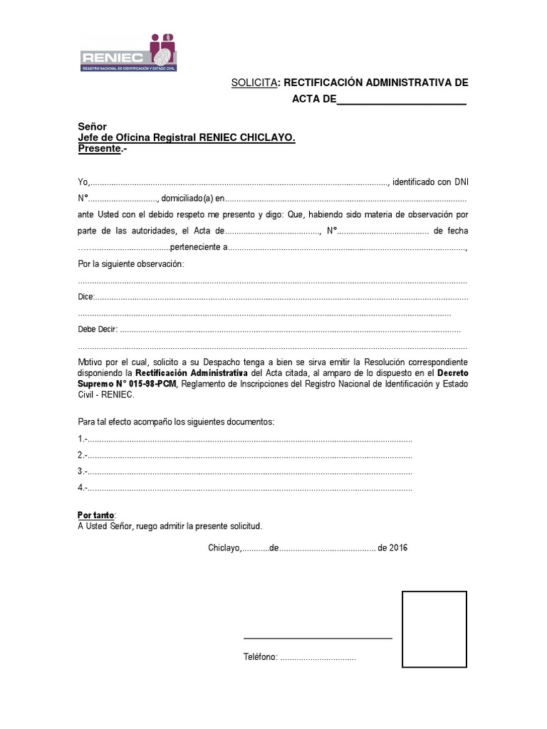 Solicitud de Rectificación RENIEC | PDF | Gobierno
