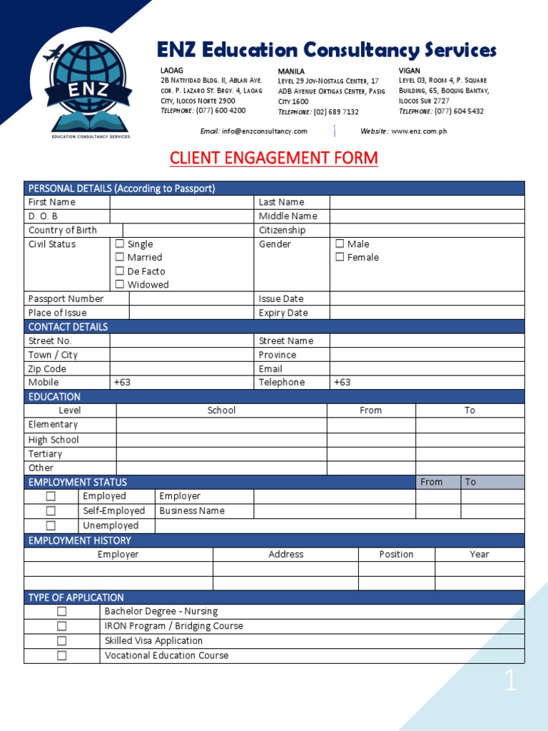 ENZ Client Engagement Form - 2018 PDF | PDF | Business