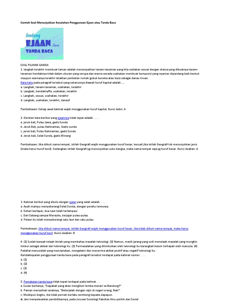 Contoh Soal Menunjukkan Kesalahan Penggunaan Ejaan Atau Tanda Baca