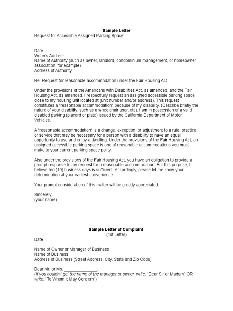 Request for Accessible Parking Space | PDF | Americans With ...