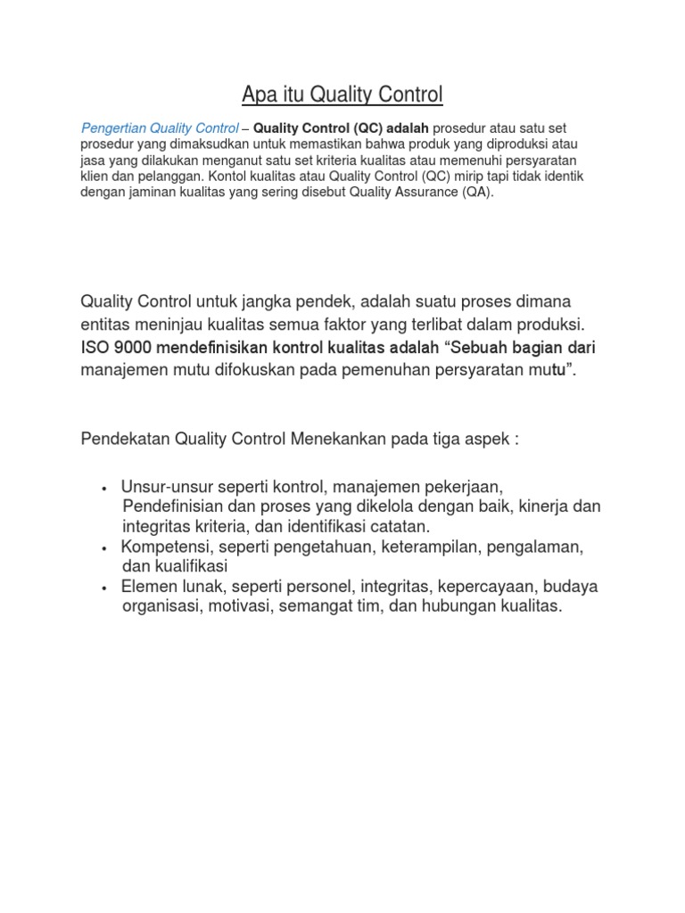 Pengertian Dan Tujuan Quality Control Pdf