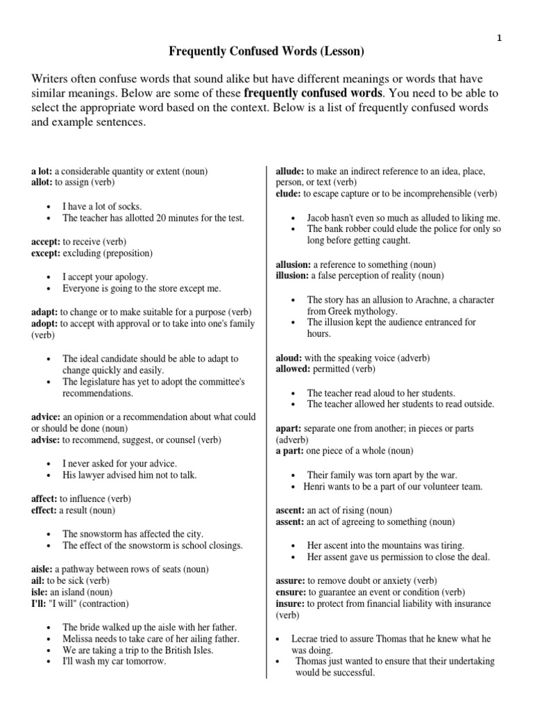 Commonly Confused Words Explained | PDF | Grammatical Number | Verb