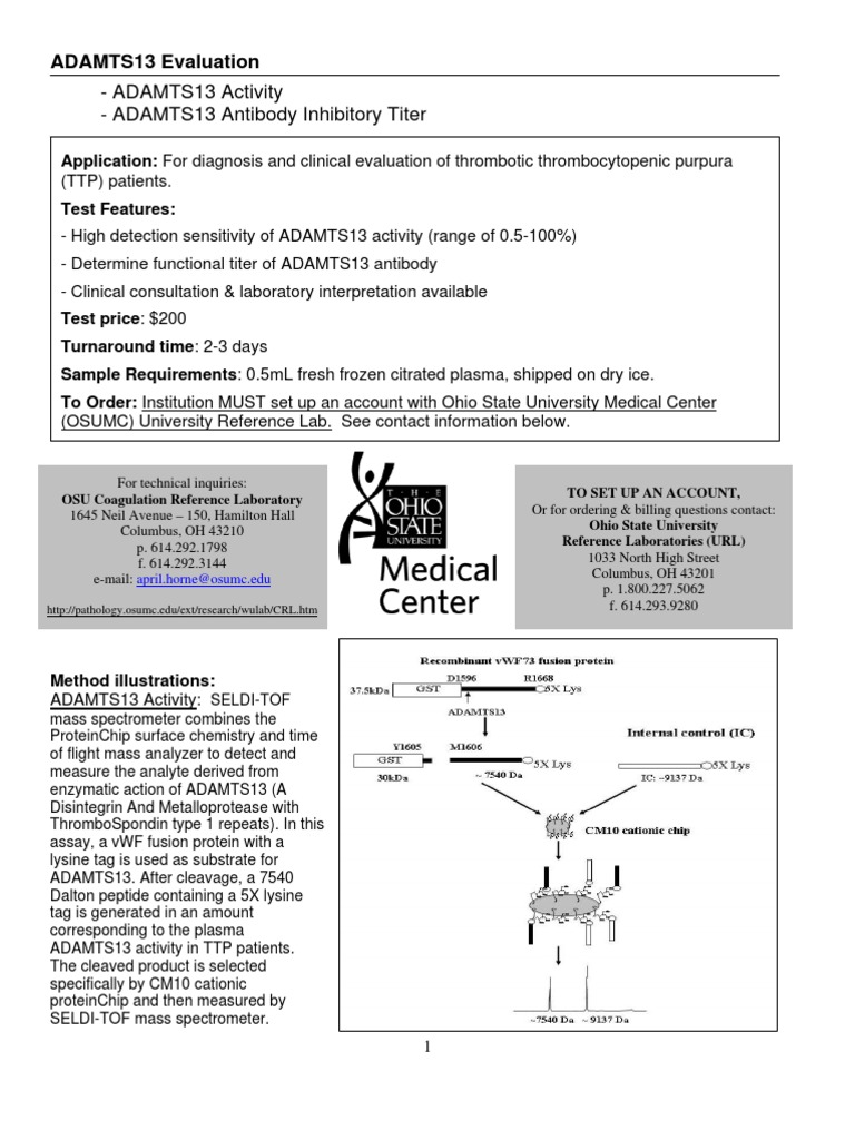 ADAMTS13 Testing for TTP Diagnosis | PDF | Mass Spectrometry | Assay
