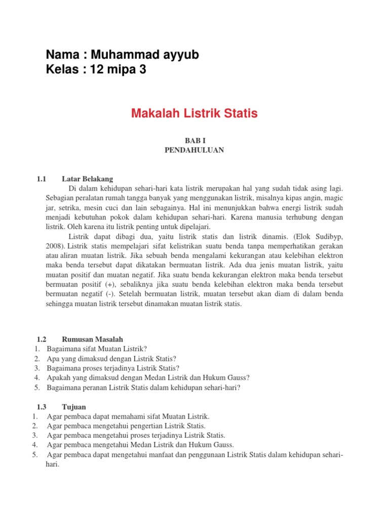 Makalah Aplikasi Listrik Statis Dalam Teknologi