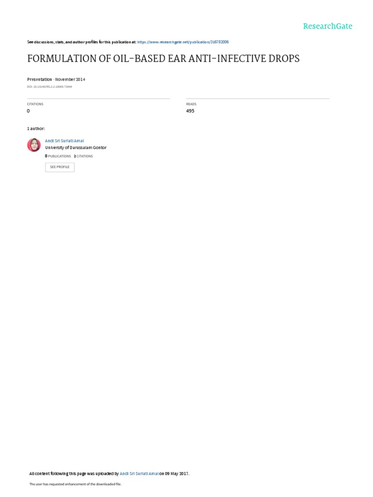 Formulation of Oil-Based Ear Anti-Infective Drops: November 2014 | PDF ...