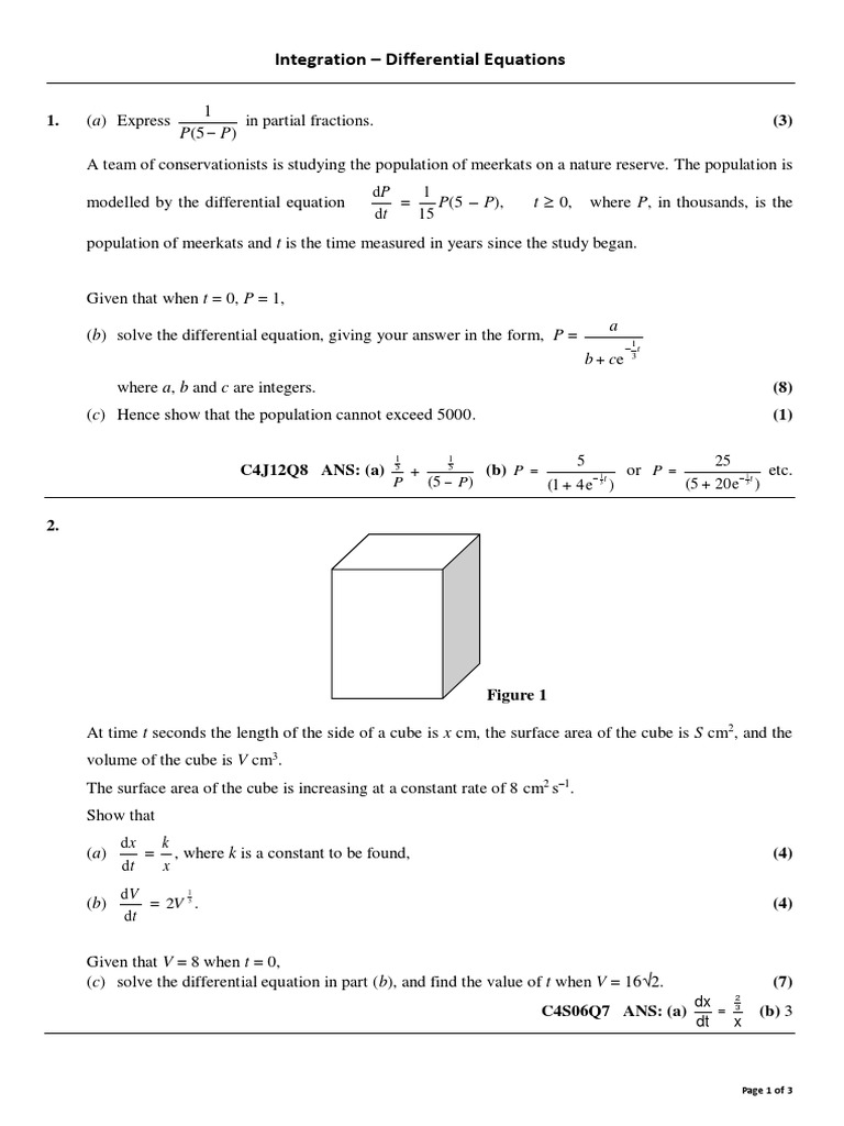 Differential Equations in Population Models | PDF | Volume | Equations