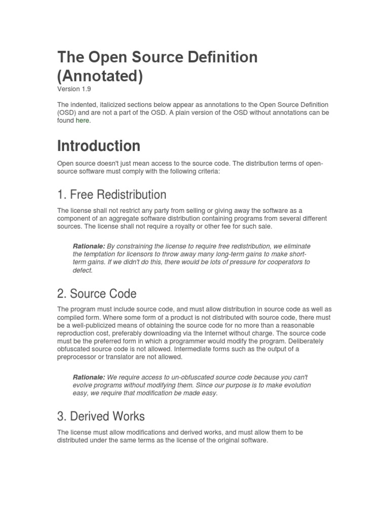 The Open Source Definition (Annotated) 1. Free Redistribution PDF