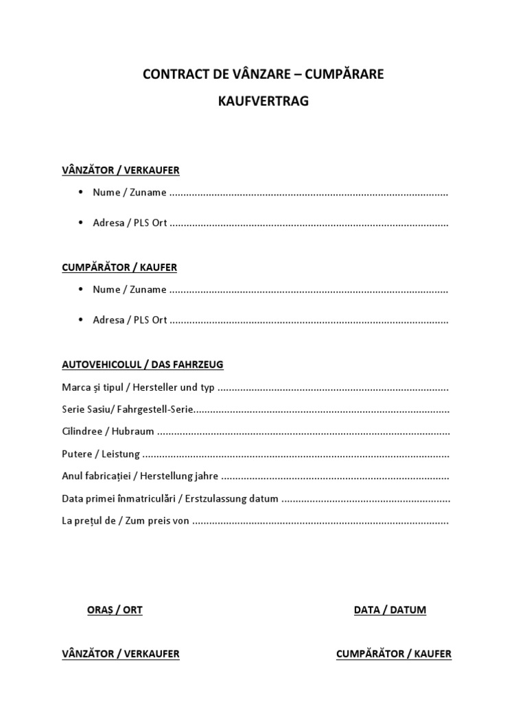Contract De Vanzare Auto Germania Docx