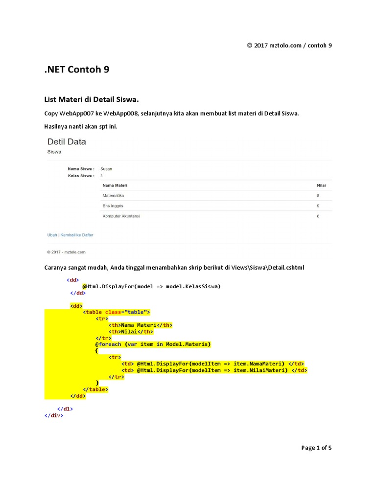 Membuat List Summary .NET CSHTML | PDF