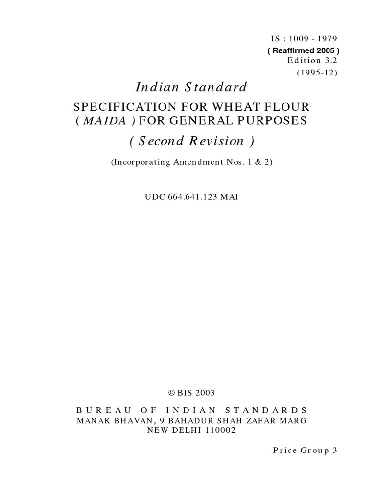 Indian Standard Specification For Wheat Flour (Maida) For General
