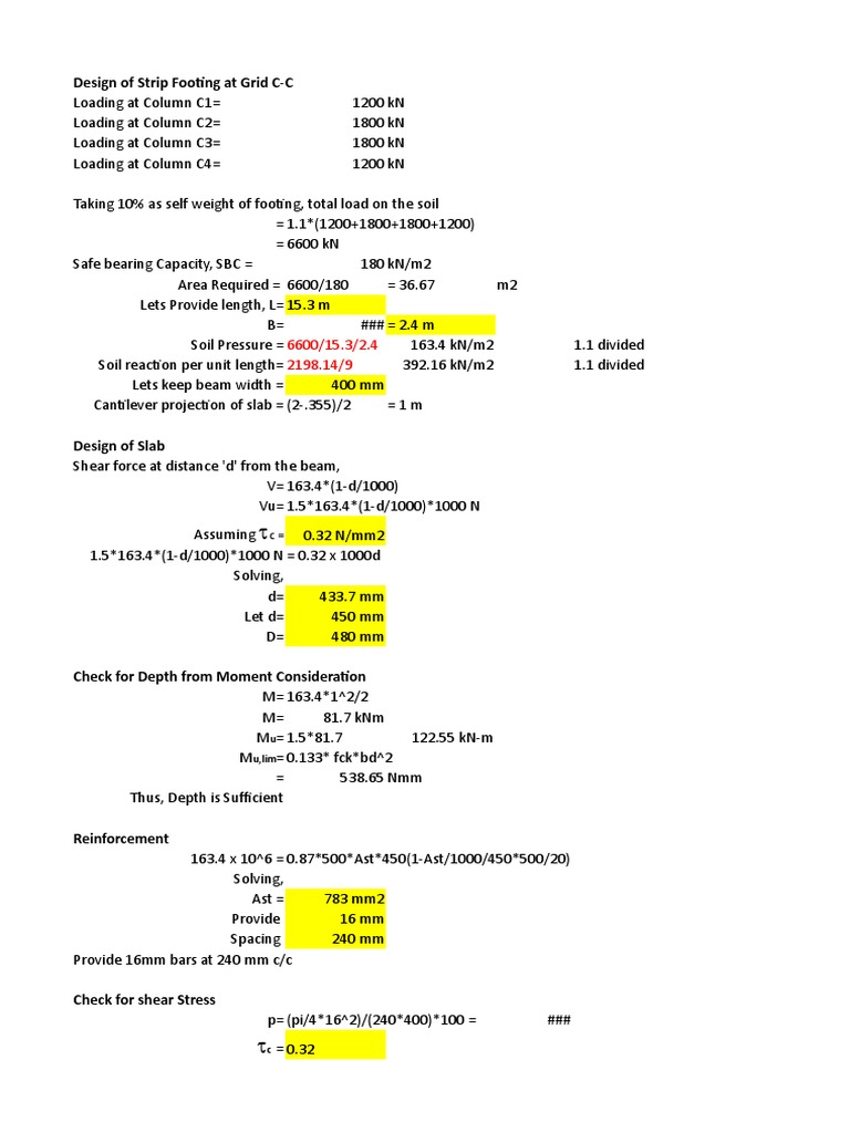 Design of Strip Footing at Grid C-C: U U, Lim | PDF | Beam (Structure ...